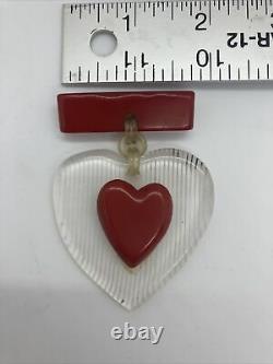 Vintage Cherry Red Heart Sweetheart Bakelite Pin Brooch 1930s 1940s