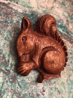 Vintage Circa 30s 40s Deco Carved Wood Figural Squirrel Brooch Pin