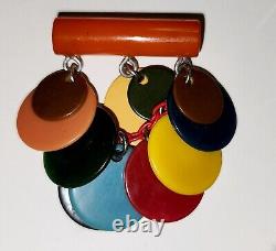 Vintage Colorful Bakelite Circle Disc Dangle Brooch / Pin