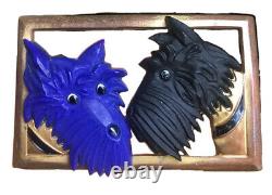 Vintage Coro Bakelite Scottie Dogs Pin Brooch, Scotty, Blue & Black, Terriers