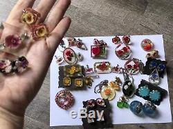 Vintage Costume Jewelry 60 PIECE LOT CARVED LUCITE PIN EARRING SETS BAKELITE $1
