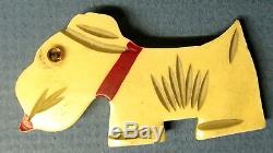 Vintage DOG BROOCH PIN CELLULOID GLASS EYE antique art design