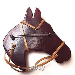 Vintage Dark Burgundy Bakelite Horse Head Pin Brooch