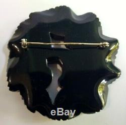 Vintage Deep Carved Black Bakelite Leafy Pin Brooch
