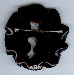 Vintage Deep Carved Black Bakelite Leafy Pin Brooch