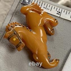 Vintage Deep Carved Butterscotch Bakelite Horse Pin Metal Studs On Mane