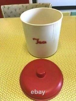 Vintage Eon Canisters Red & Cream Bakelite Set Of 5 + Rolling Pin
