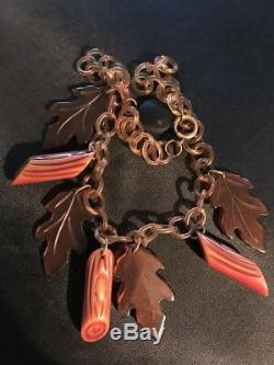 Vintage FALL BAKELITE necklace leaves and logs with celluloid chain. Not pin