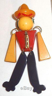 Vintage Figural Bakelite Jointed Articulated Mexican Man Doll Figure Brooch Pin