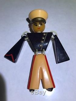 Vintage Figural Bakelite Jointed Articulated Military Soldier Figure Brooch Pin