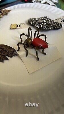 Vintage Figural Insect Red Bakelite Spider Bug With Brass Legs Brooch