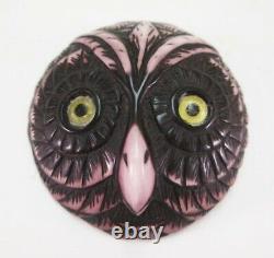 Vintage French Bakelite Galalith Owl Pin Brooch Figural Deeply Carved Glass Eyes