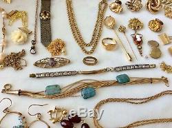 Vintage GF LOT Earrings Jade Bakelite Lapel Brooch Stick Pins Bracelets Chains