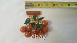 Vintage Golden Butterscotch Bakelite Cherries Pin Simichrome Tested
