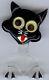 Vintage Google Eyes Reverse Carved Black & White Lucite Happy Cat Pin Brooch