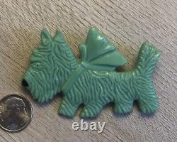 Vintage Green Bakelite Brooch Pin Scottish Terrier RARE