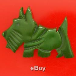 Vintage Green Bakelite Carved Scottish Terrier Scottie Dog Pin Brooch