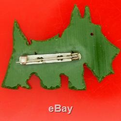 Vintage Green Bakelite Carved Scottish Terrier Scottie Dog Pin Brooch