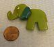 Vintage Green Bakelite Elephant Pin RARE MOVABLE PIVOTING HEAD glass eye TESTED