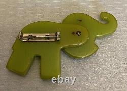 Vintage Green Bakelite Elephant Pin RARE MOVABLE PIVOTING HEAD glass eye TESTED