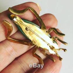 Vintage Green Bakelite + Gold Tone Metal Grasshopper Brooch Pin 1940s Jewelry