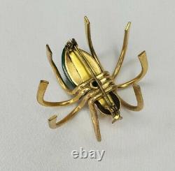 Vintage Green Bakelite Spider Brooch Figural Brass Gold Tone Pin 40s