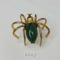 Vintage Green Bakelite Spider Brooch Figural Brass Gold Tone Pin 40s
