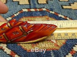 Vintage Hand Carved Bakelite DOUBLE Racing Horse Head Pin Brooch Excellent
