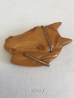 Vintage Horse Bakelite Brooch Pin Butterscotch Mid Century Ranch Cowgirl Rodeo
