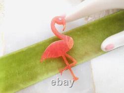 Vintage JIM FOLTZ Bakelite Brooch Pink Flamingo Pin Plastic Figural Carved 00AK