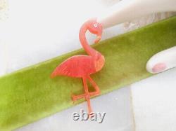 Vintage JIM FOLTZ Bakelite Brooch Pink Flamingo Pin Plastic Figural Carved 00AK