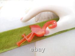 Vintage JIM FOLTZ Bakelite Brooch Pink Flamingo Pin Plastic Figural Carved 00AK