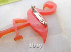 Vintage JIM FOLTZ Bakelite Brooch Pink Flamingo Pin Plastic Figural Carved 00AK