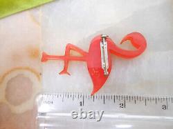 Vintage JIM FOLTZ Bakelite Brooch Pink Flamingo Pin Plastic Figural Carved 00AK