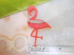 Vintage JIM FOLTZ Bakelite Brooch Pink Flamingo Pin Plastic Figural Carved 00AK