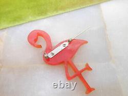 Vintage JIM FOLTZ Bakelite Brooch Pink Flamingo Pin Plastic Figural Carved 00AK