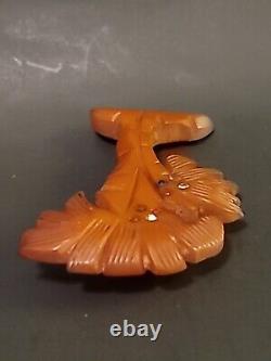 Vintage JL Foltz Carved Palm Trees Apricot Bakelite Beach Brooch Pin Unsigned