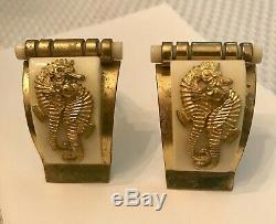 Vintage Jean Painleve Brass/Bakelite Seahorse Dress Clips and Pin, Circa 1930s