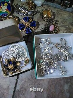 Vintage Jewelry Lot Brooches Bracelets Coro Rhinestone Necklace Trifari Earrings