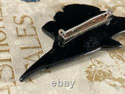 Vintage LRG Black Bakelite Jeweled Swordfish Fish brooch pin jewelry