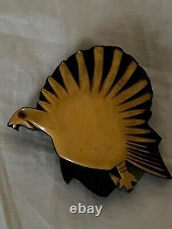 Vintage Laminated And Carved Custard Bakelite On Wood Bird PIn