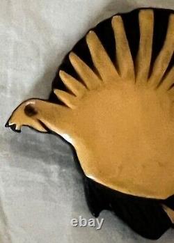 Vintage Laminated And Carved Custard Bakelite On Wood Bird PIn