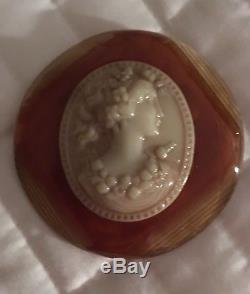 Vintage Large Amber Coloured Bakelite Cameo Brooch Pin Immaculate