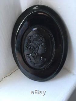 Vintage Large Black Bakelite Cameo Brooch Pin Immaculate