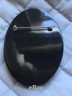 Vintage Large Black Bakelite Cameo Brooch Pin Immaculate