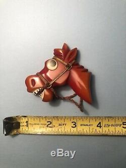 Vintage Large Carved Bakelite Googly Eyed Horse Donkey Head Brooch Pin