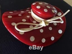 Vintage Large Red Bakelite Pin Polka Dots Hat Tests Positive With Simichrome