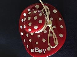 Vintage Large Red Bakelite Pin Polka Dots Hat Tests Positive With Simichrome