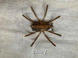 Vintage Large SPIDER Figural Pin Brooch Bug Insect Gold Tone red Body Bakelite