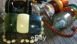 Vintage Lot Bakelite Lucite & Other Plastic Jewelry Bangles Necklaces Pins